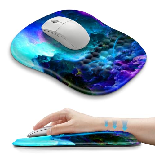 Hokafenle Ergonomic Wrist-Hugging Mouse Pad Wrist Support, U-Shaped Holding Wrist Rest Mousepad for Carpal Tunnel Pain Relief with Cushioned Memory Foam Slope Massage Bulge (10.2x8.3 in,Nebula)