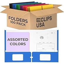 Folders with Pockets 2 Pocket Folders Bulk, Holds 100 Sheets 50 Sheets Per Pocket Assorted Colors Office Or School 100 Pack
