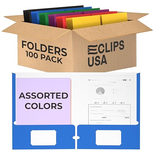 Folders with Pockets 2 Pocket Folders Bulk, Holds 100 Sheets (50 Sheets Per Pocket) Assorted Colors Office Or School (100 Pack) by VEEBOOST - Used condition - US$26.43