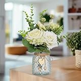 YELIKIT Artificial Fake Flowers Plant with Vase, Faux Silk Roses Floral Hydrangea Bouquet in Vase, Table Centerpiece Decorations Wedding Bouquets for Party Office Farmhouse Kitchen Home Decor, White - Image 5