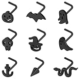 BodyAce 20G Halloween Nose Piercing Jewelry, Stainless Steel Nostril Studs Black Nose Rings, Gothic Bat Screw Nose Stud L Shaped Skull Ring for Women Men [L-Shaped;Black]