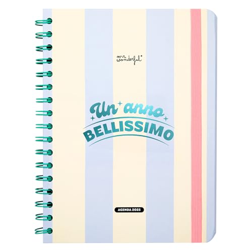 Mr. Wonderful - Agenda Wonder 2025 Semanal - Un año precioso - Incluye 8 Hojas de Pegatinas y Bloc de Notas Adhesivas con Diferentes Formas
