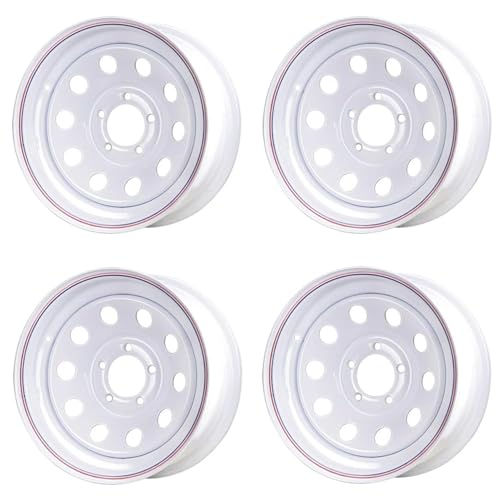 Premium Service 14x5.5 5 on 4.5 Modular Steel Trailer Wheel - White with Pin Stripes [4 Pack]