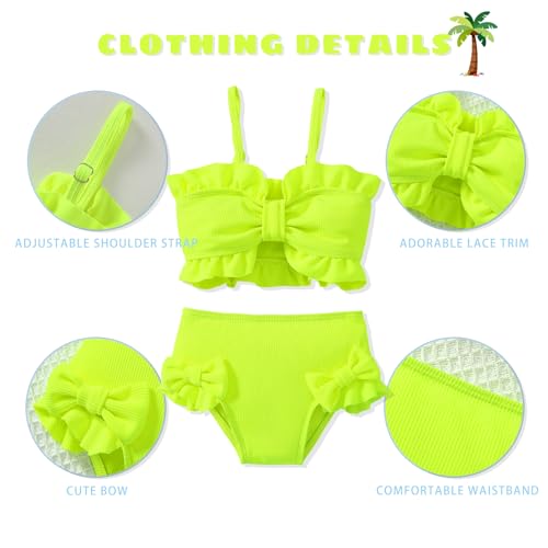 SuperGlee Toddler Baby Girls Swimsuit Two Piece Floral Stripe Swimwear Infant Summer Beach Bikini Bathing Suit (US, Age, 2 Years, 3 Years, Fluorescent Green)
