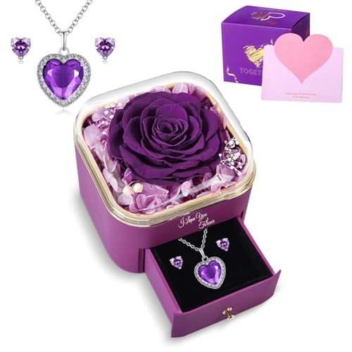 MARUKO Preserved Roses Gift Box,Christmas and Thanksgiving gifts,Eternal Rose Gift for Her Women Mum Wife Girlfriend on Christmas Valentines Day Mothers Day Anniversary Birthday (Purple)