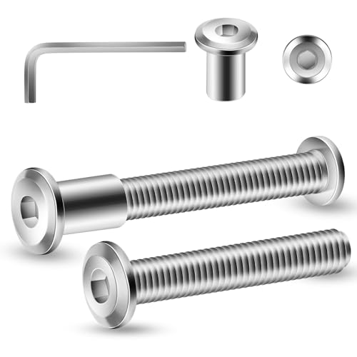 20 tornillos de conexión M5 x 50 mm, 20 tornillos para muebles y 20 tuercas de casquillo, conector de acero inoxidable A2 V2A, conector de muebles con llave hexagonal interior para madera de bret