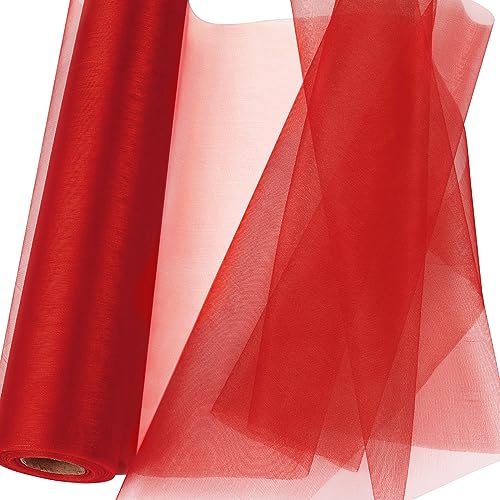 GEBETTER 29CM*26M Rouleau Organza Rouge Tulle Tissu Décoration Noël Noeud Porte Chaise Fête Anniversaire Mariage Chemin Table