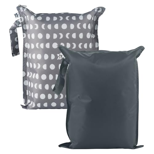 Image of Tiny Twinkle Mess Proof Wet Bags | 2-Pack Reusable Waterproof Wet Bags for Swimsuits | Baby Clothes | Travel & Diaper Bag (Luna)