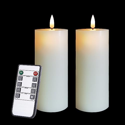 volnyus Only-us Flameless Candles Set of 2 (2.2x5 inch) ing LED Candles Battery Operated with Remote Control Timers for Fireplace Bedroom Livingroom Party Dimmable Ivory Pillars Flat top…