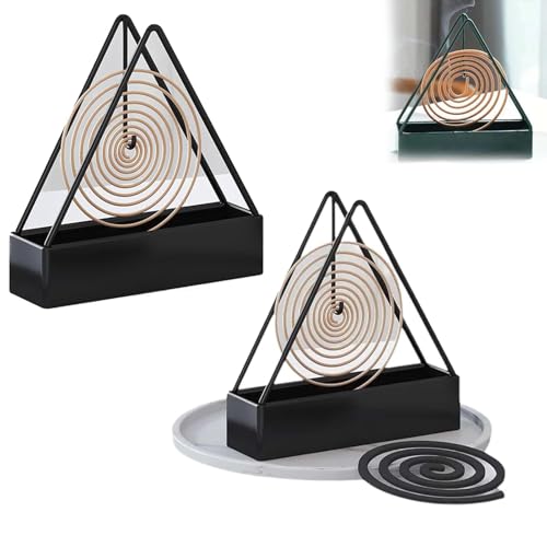 Lot de 2 porte-spirales anti-moustiques, en métal, portables, pour chambre à coucher, salon, cuisine, bureau (noir)