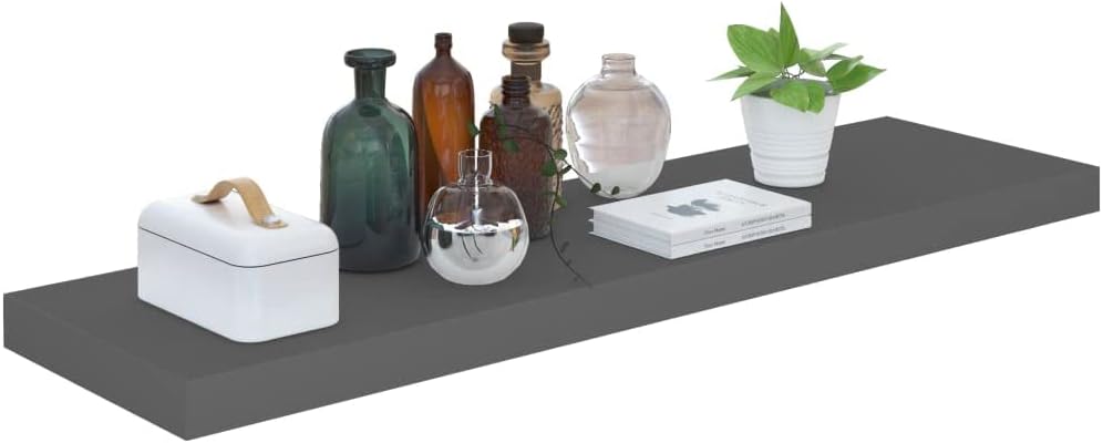 Floating Shelves,MDF Wall Mounted Shelve Set of 2,Decorative Shelves for Wall Storage, Bedroom & Kitchen Organization, Bathroom Shelves with Decorative,Gray(35.4 x 9.3 Inch) (High Gloss Grey 2 Pcs) image 3