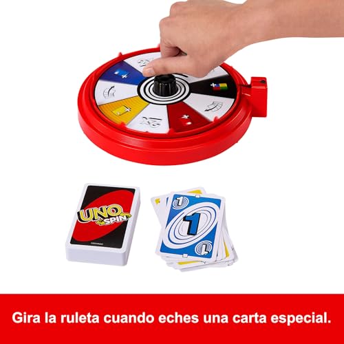 Mattel Games UNO Spin Juego de cartas para niños, adultos y noches en familia, juego clásico con ruleta y nuevas reglas y desafíos, actividad para días de lluvia, JGR00 - imagen 5