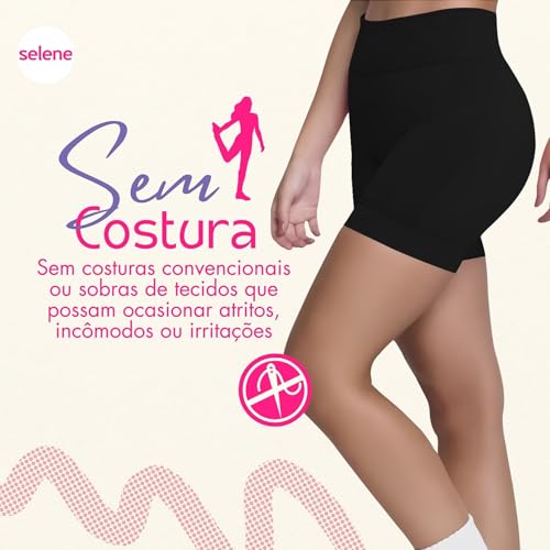 SELENE Short Sem Costura Canelado Academia Fitness Feminino Adulto, 1 - Preto, GG