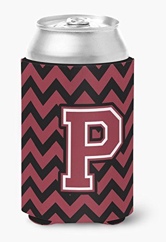 Caroline's Treasures CJ1052-PCC Letter P Chevron Garnet and Black Can or Bottle Hugger Cooler Washable Drink Sleeve Collapsible Beverage Insulated Holder, Can Hugger, Multicolor