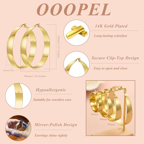 OOOPEL 10mm Wide 925 Sterling Silver Hoops Earrings for Women, 14K Real Gold Plated Hoop Earrings for Women Hypoallergenic Lightweight Oversize Big Gold Hoop Earrings Jewelry Gifts 30/40/50/60MM3