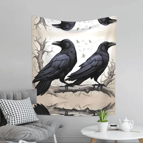 Tapiz de cuervos negros BROLEO de 152 x 129 cm para renovar paredes vacías 2