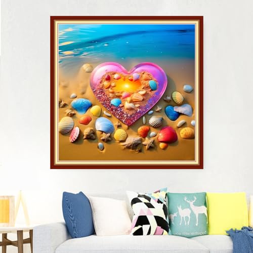 Image of Foxdiviy Stamped Cross Stitch Kits Full Range of Embroidery Needlework Starter Kits for Beginners Adults 11CT Embroidery Patterns Art Crafts DIY Needlepoint Kits-Beach Love 18x18 inch