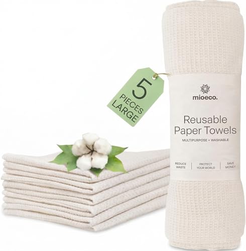 Image of 5 Pack Multicolored Reusable Paper Towels - Large Size - Nature Friendly - Organic Cotton Alternative - Thick, Strong, Paperless Kitchen Dish Cloths - Reusable Napkins - Dish Towels - Cloth Napkin