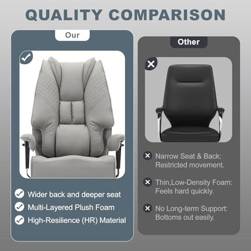 EXCEBET Big and Tall Office Chair 400lbs Wide Seat, Leather High Back Executive Office Chair with Foot Rest, Ergonomic Chairs Lumbar Support for Lower Back Pain Relief (Light Grey) - 5