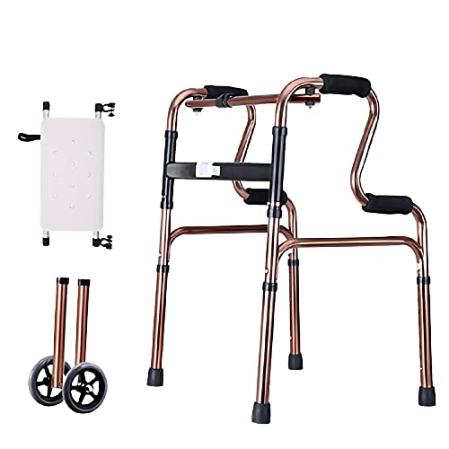折りたたみ式ウォーカー リハビリ補助歩行フレーム 車輪付き バスボード 高さ調節可能 高齢者歩行 移動補助 ブロンズ 快適性を2倍にします Full of stars