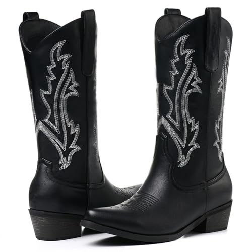 Image of Cowboy Boots for Women, Cowgirl Boots with Embroidered and Chunky Heel, Ideal for Daily Wear and Country Fashion