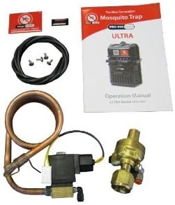 Mega-Catch CO2 Gas Upgrade Kit components including CO2 regulator, tubing, screws, and instruction manual.