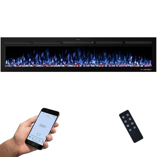 VINEMOUNT 80" Smart Electric Fireplaces Inserts, Remote & Touch Screen & APP Control, Recessed & Wall-Mounted Fireplace Heater