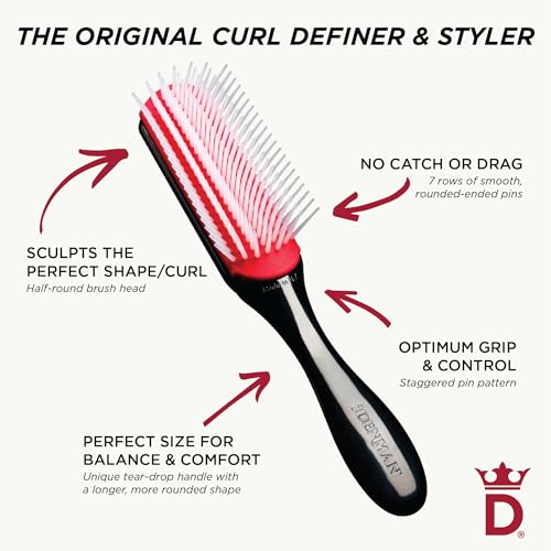 Denman D3 Original Curl Definer & Styler, Curly Hair Brush for Women & Men – 7 Row Detangling & Curl Defining Brush for Smooth Defined Curls - a precision Styling Brush for straight hair