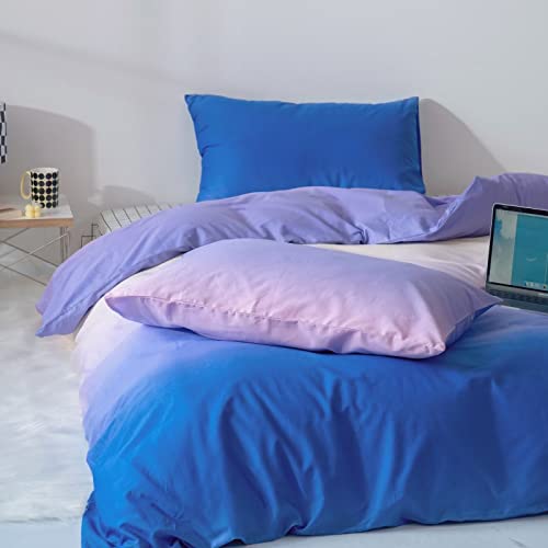 Wellboo Blue Purple Gradient Comforter Sets Queen Solid Ocean Sea Blue Bedding Comforters Cotton Modern Wihte Purple And Dark Blue Rainbow Soft Quilts Abstract Art Watercolor Blue Comforters Warm #TOP2