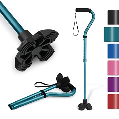 Kinggear Walking Cane For Women And Men, Lightweight And Sturdy Offset Walking Stick , Large Quad Base Canes For Seniors, Walking Crutches For People With Leg Injuries (Blue) #TOP8
