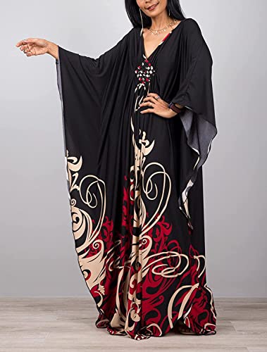 Venasha Saída de praia feminina caftan com estampa floral, manga curta, saída de praia para o verão,