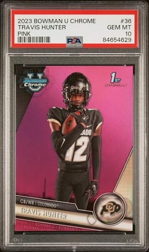Graded 2023 Topps Bowman U Chrome Travis Hunter #36 Pink Rookie RC Football Card PSA 10 Gem Mint