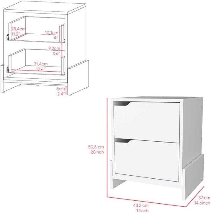 Miniatura 2 de Mid Century Modern Grooved Handle Nightstand, Wooden Side Table for Bedroom Night Stand with 2 Storage Drawer, Bedside End Table for Bedroom Living