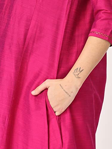Image of The Mom Store Maternity Nursing and Feeding Kurta Set | Nursing Zippers | Pre and Post Pregnancy | Raw Silk | Kurta Pant Set | Solid |