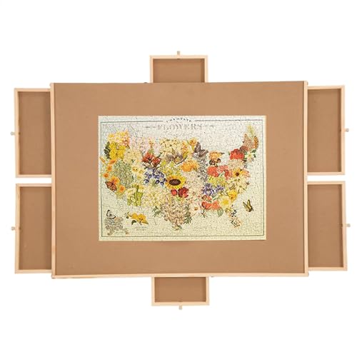 回転パズルテーブル - 木製パズルテーブル |パズルボード |カバー付きパズルテーブル | パズルテーブル76.2 x 54.5 cm / 30 x 21.46 インチの大人と子供のためのパズルテーブル |パズルボード。回転パズルボード