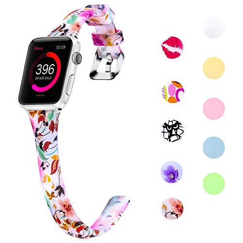 Lwsengme Slim Rubber Band Compatible with Apple Watch 38mm 40mm 42mm 44mm, Women Silicone Thin Strap for iWatch Series4/3/2/1,Sport/Edition