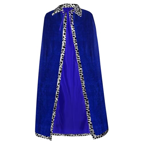 jerbro Königsrobe Königsmantel Königinsmantel Kostüm für Damen Herren Halloween Erwachsene Mottoparty Fasching Cosplay Karneval Verkleiden (blau 120 cm)