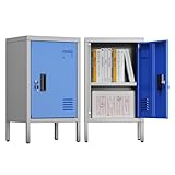 LOCENHU Metallschrank mit L&uuml;ftungs&ouml;ffnungen, Metallschrank mit Schloss und Visitenkartenfach, Geeignet f&uuml;r Schule, B&uuml;ro und Zuhause, 30x35x62 cm, Zur Selbstmontage,Grau/Blau