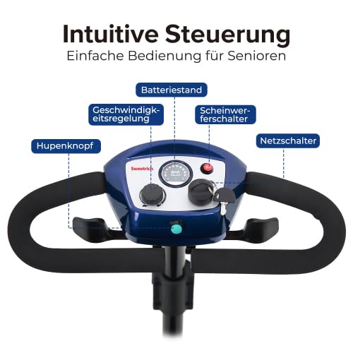 Seniorenmobil Elektromobil 4-Rad mit Sitz, 300W Motor, 136 kg Tragkraft, 6 km/h, herausnehmbarer Akku, 360° drehbarer Sitz, LED-Beleuchtung, elektromagnetische Bremse, Blau