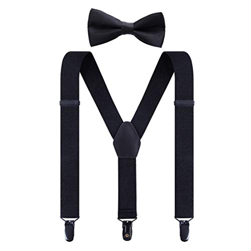 Pretishows Kids Suspenders And Bow Tie Set Black Adjustable Trendy Suspender For Boys #TOP7