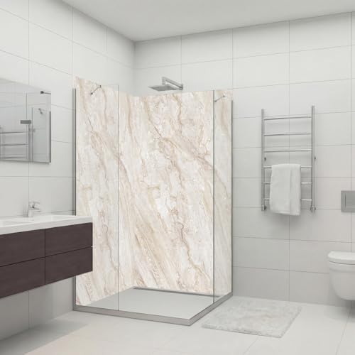 Dedeco 2x Premium Bad Duschrückwand mit Motiv: Marmor V9, 90x200cm, wasserfest, hochwertig fugenlose Wandverkleidung aus 3mm-Alu-Verbundplatte, Fliesenersatz ohne Bohren, Made in Germany