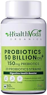 Health Veda Organics Probiotics 50 Billion CFU – Daily Gut, Digestion & Immunity Support – for Men & Women – 60 Veg Capsules