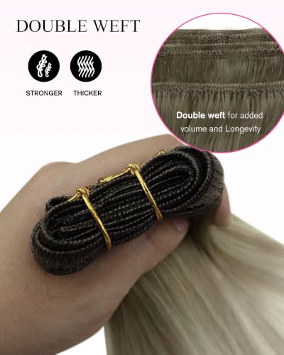 Image of YoungSee Weft Hair Extensions 20 Inch Ash Blonde Balayage Platinum Blonde Human Hair Extensions Sew in, Custom Fit for Specific Head Shape, Heat Styable Human Hair Weft Extensions 1 Piece 100g