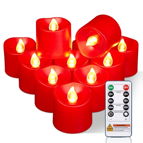 Image of Homemory 12Pack Red 400+Hour Remote Control Flameless Candles, 2 /4 /6 /8H Timer Led Votive Candles, Battery Operated Tea Lights for Wedding Table Centerpiece, Holidays, Halloween Pumpkins