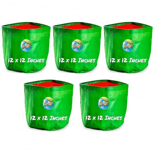 Image of MASHKI HDPE Grow Bags for Home, Terrace & Balcony Gardening - Big Size Vegetable Plant Grow Bags (15x15, 18 inchx18 inch & 24 inchx24 inch - Heavy Duty, UV Stabilized) (5, 12x12 Inches)