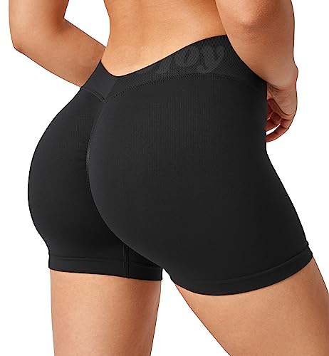 Voyjoy V Cross Back Scrunch Butt Shorts Seamless Workout High Waisted Shorts Squat Proof Booty Shorts Black S #TOP1