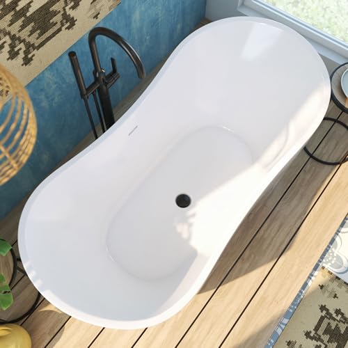 Image of DreamLine BTNL5928FFXXC Nile 59 inch Free Standing Acrylic Soaking Tub with Center Drain and Overflow - White /Satin Black