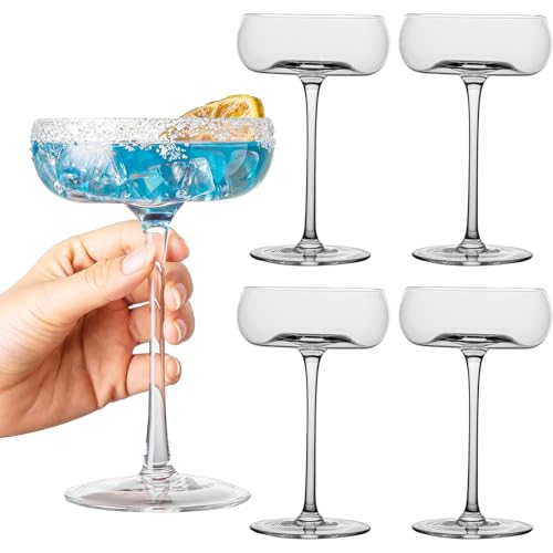 wookgreat Vasos de Martini únicos, vasos vintage Art Deco Coupe de 8 onzas, juego de 4 vasos de cóctel clásicos, elegante copa de Manhattan de cristal soplado a mano para bar, Martini, Cosmopolitan,