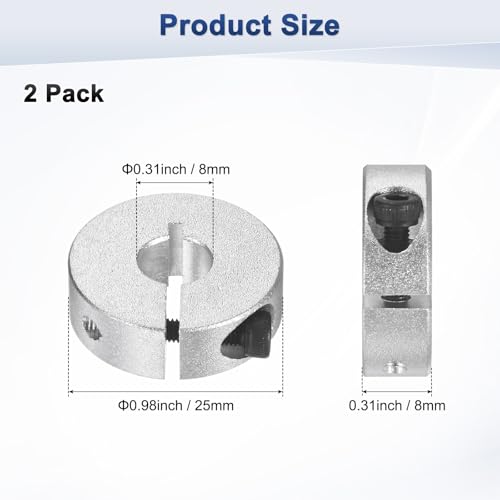 M METERXITY 2er Pcs Einfach Geteilte Wellenklemme 8mm Bohrung Aluminium Klemmen Wellenklemmen 25mm Außendurchmesser 8mm Dicke Mit M4 Befestigungsschraube [Silber]