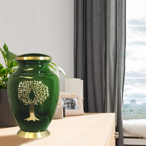 Image of Trupoint Memorials Cremation Urns for Human Ashes, Tree of Life Decorative Burial Urn for Adult Men and Women, Large Green